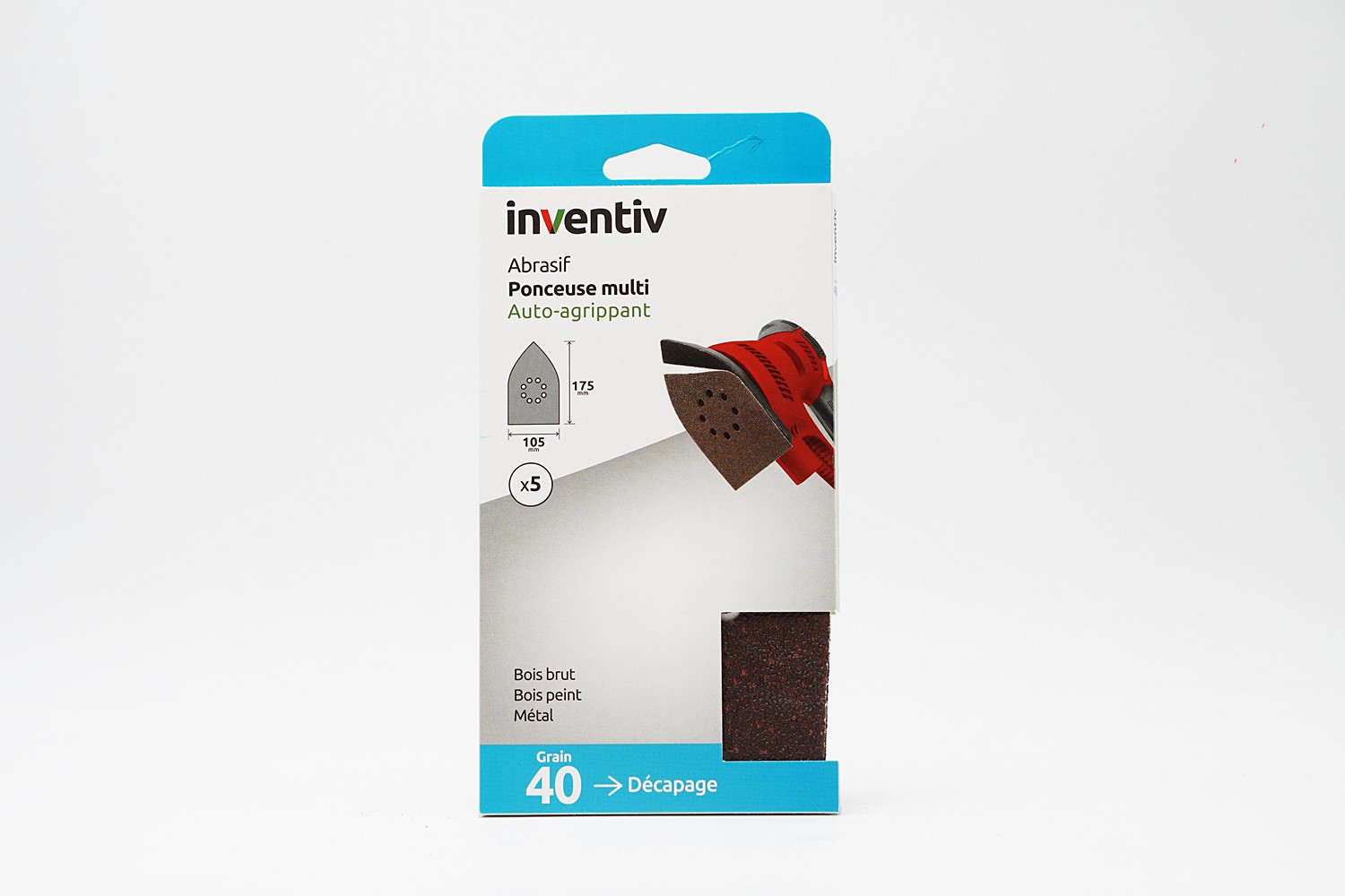 5 Patins abrasifs multi ponceuse 105x175mm Grain 40 - INVENTIV